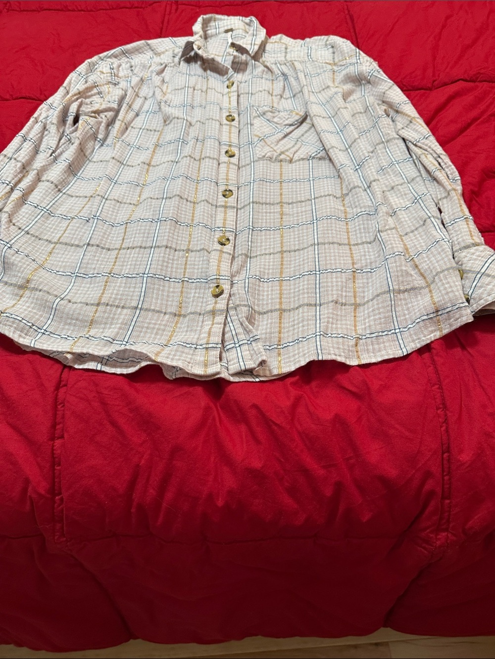 Free people Light Beige Plaid Button-Front Women's top size xs